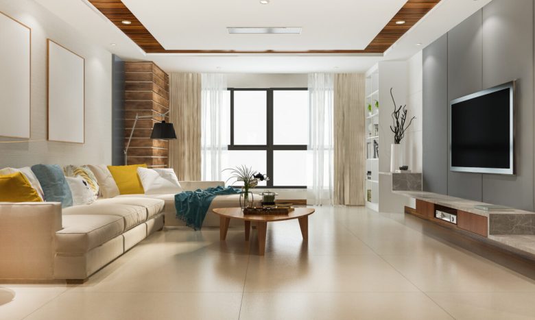 3d rendering loft luxury living room with bookshelf near bookshelf